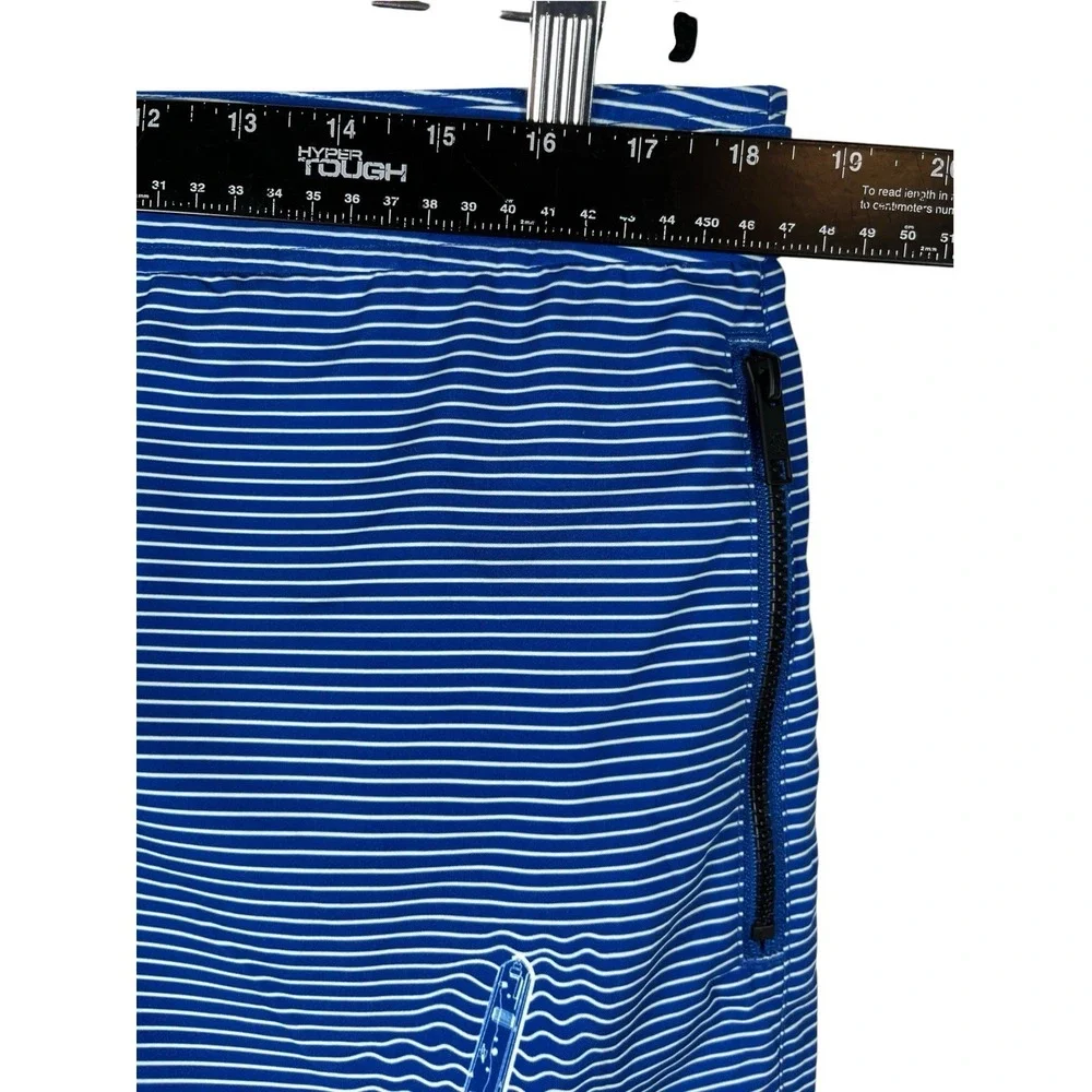 $120 NWT Ted Baker Sz L (4) Swim Trunks Blue Striped Shorts Liner Zip Pockets